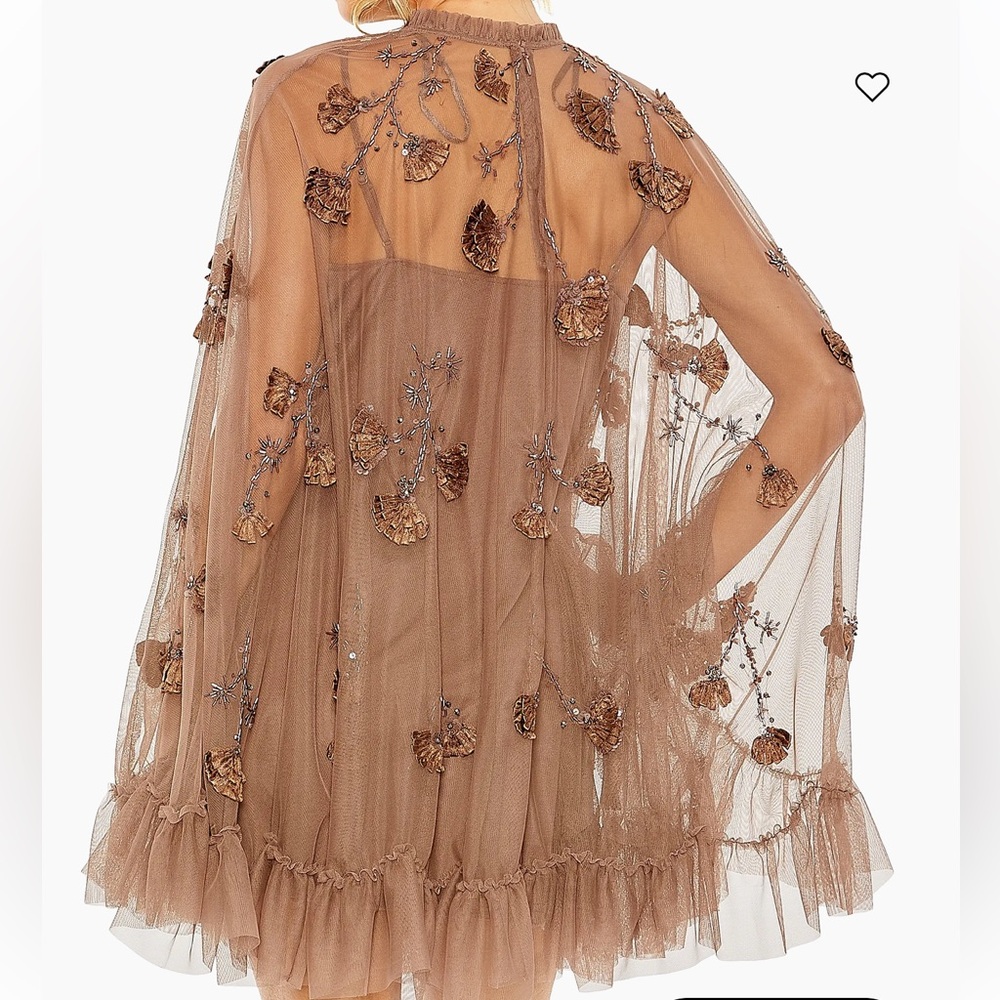 Embroidered Ruffle Mini Dress - Choc brown - Picture 3 of 3
